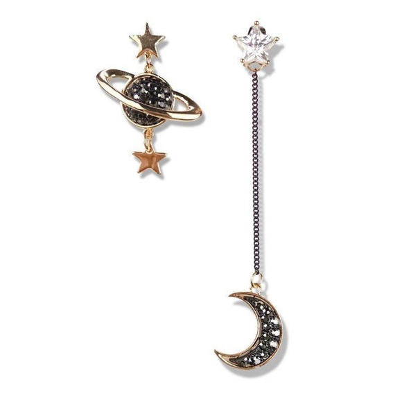 Jewelry - New!  Galaxy Planet and Moon Asymmetrical Earrings